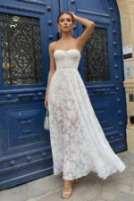 White Floral Burnout Chiffon Sweetheart Graduation Dress with Corset Bodice