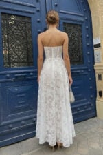 White Floral Burnout Chiffon Sweetheart Graduation Dress with Corset Bodice