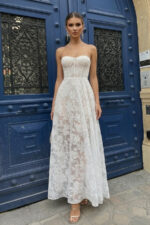 White Floral Burnout Chiffon Sweetheart Graduation Dress with Corset Bodice