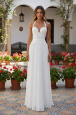 A-line White Lace & Pleated Chiffon Corset Vacation Dress