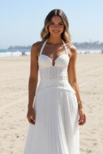 A-line White Lace & Pleated Chiffon Corset Vacation Dress