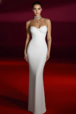 White Sweetheart Mermaid Evening Dress with Chain Straps