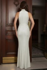 White High Neck Knotted Maxi Dress