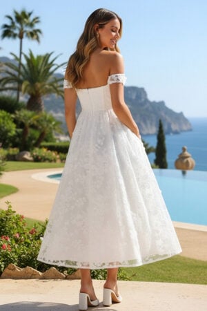 White Off-the-Shoulder Floral Lace Midi Dress