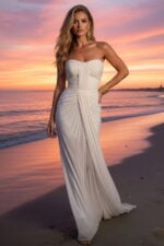 White Sweetheart Ruched Maxi Formal Dress