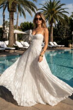 White Flowy A-line Pleated Burnout Chiffon Corset Vacation Dress