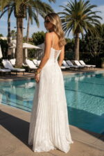 White Flowy A-line Pleated Burnout Chiffon Corset Vacation Dress