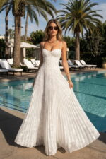 White Flowy A-line Pleated Burnout Chiffon Corset Vacation Dress