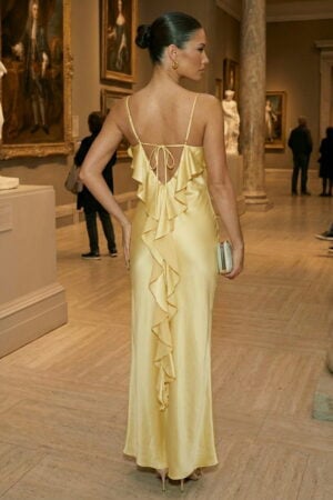 Butter Slip Maxi Dress with Rosette and Ruffle Detail