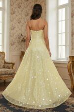 Yellow Sequin Tulle A-line Formal Gown