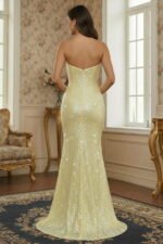 Yellow Sequin Mermaid Deep V-neck Prom Maxi Dress