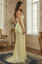 Yellow Sequin Mermaid Deep V-neck Prom Maxi Dress